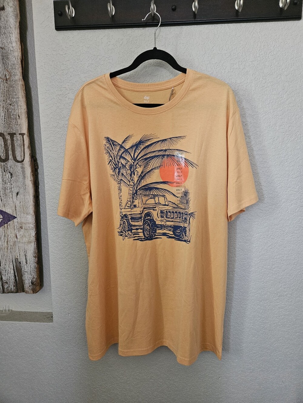 dip Men’s Short Sleeve Tee - Peach with Navy and Orange Graphic